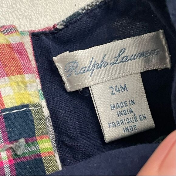 Ralph Lauren Dress Madras Plaid Ruffle Lined Cotton Sleeveless Blue Pink Green - Picture 4 of 9